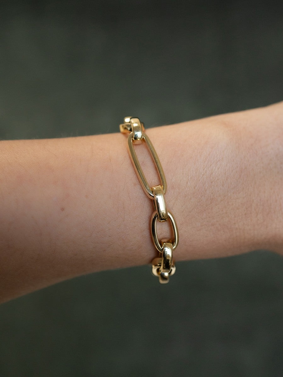 Duetto link bracelet in gold, close-up of the links