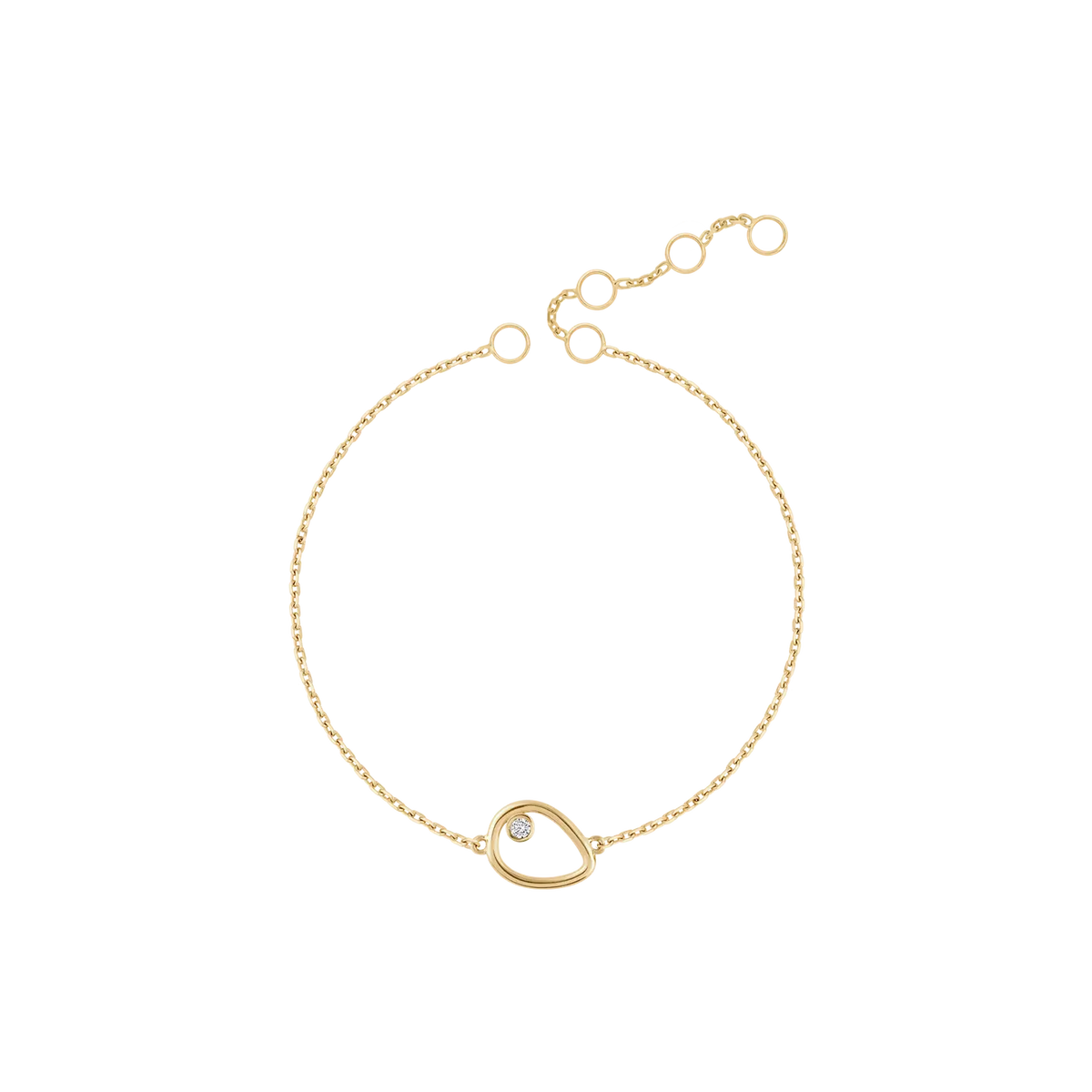 Teardrop bracelet in gold with an open teardrop charm and a small stone