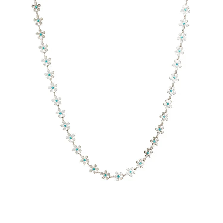 Delavine Flower necklace in silver with turquoise flower centers