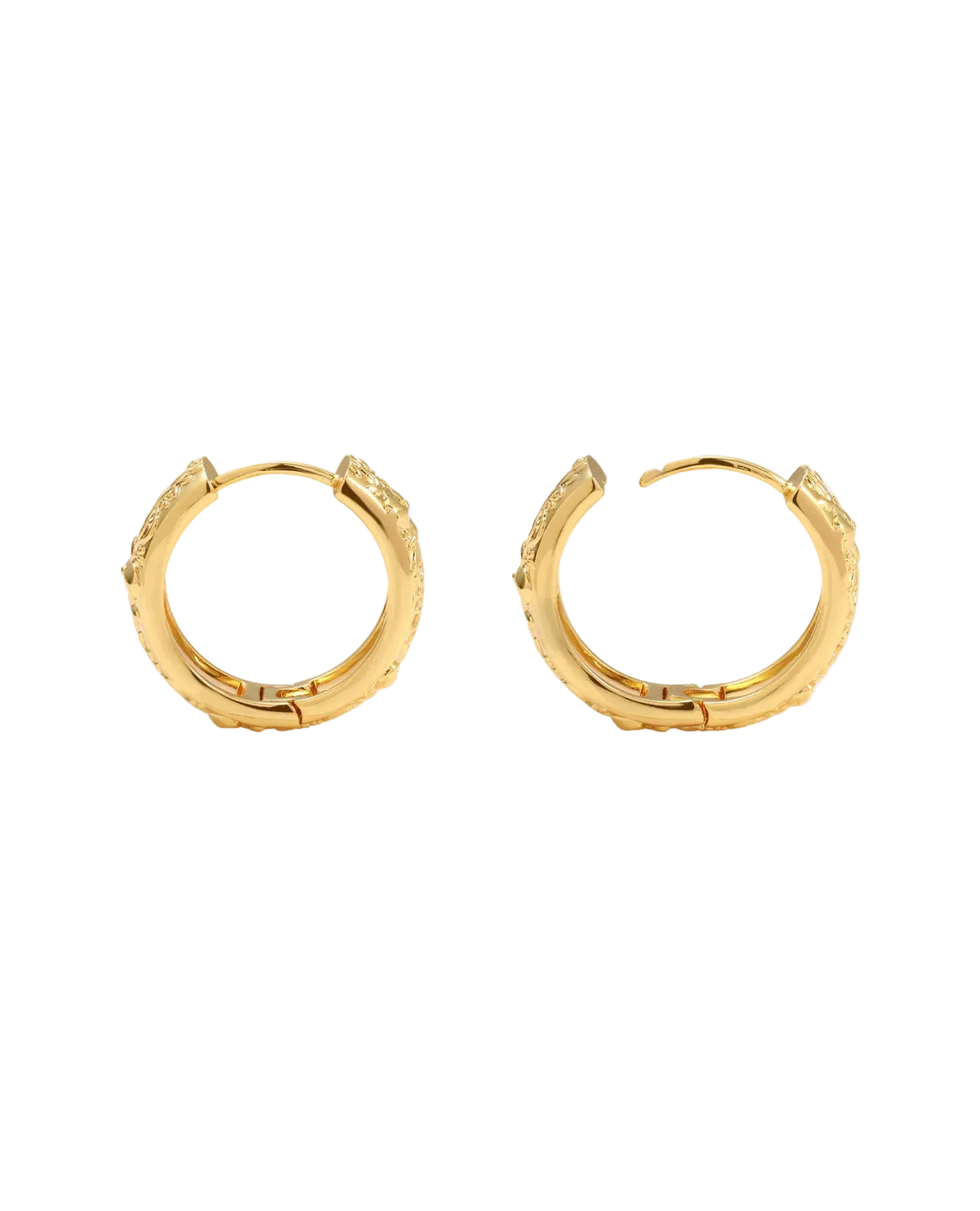 Gold Orchid Hoops showing the hinged fastening