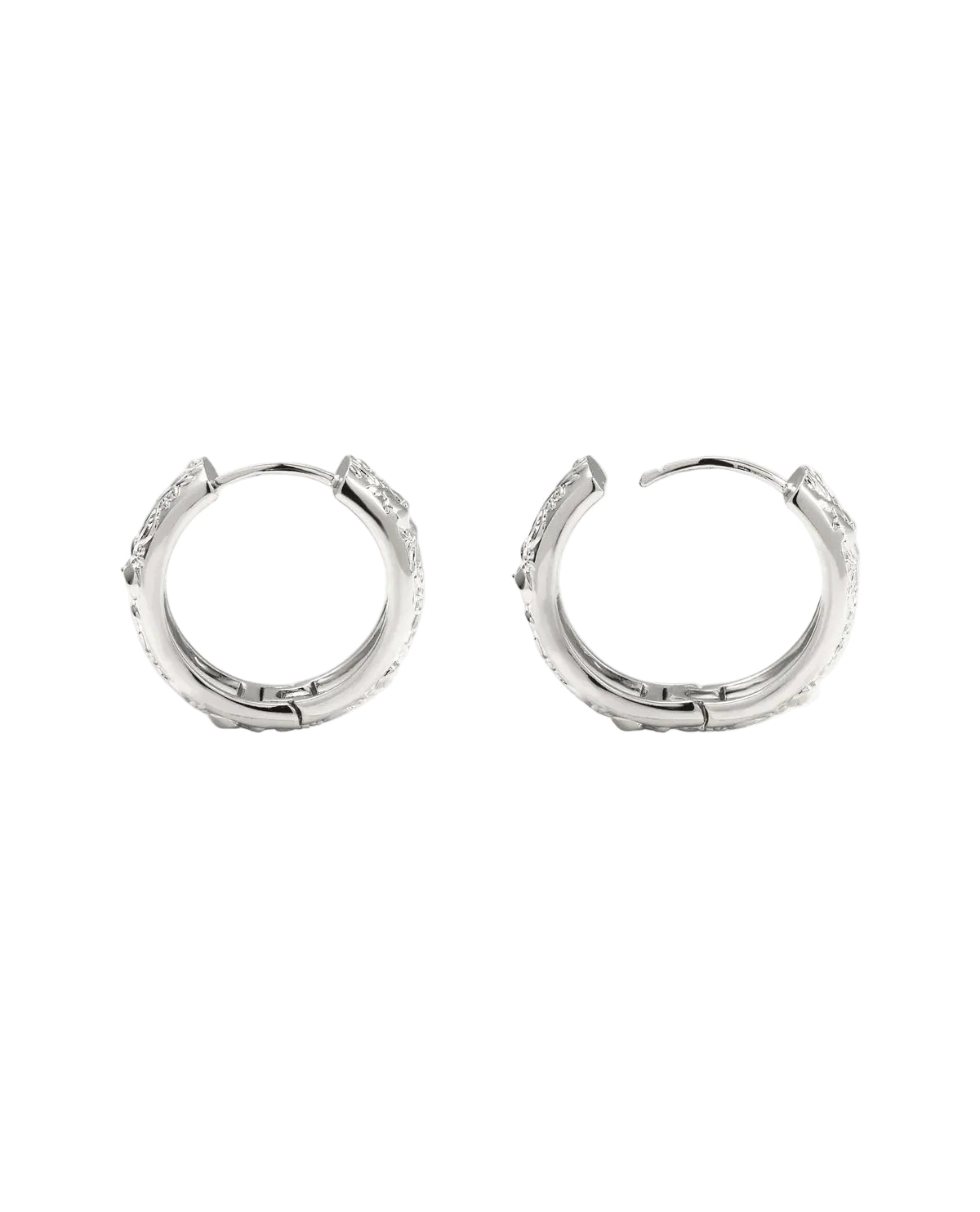 Silver Orchid Hoops showing the hinged fastening
