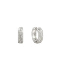 Silver Orchid Hoops with floral detailing on a white background