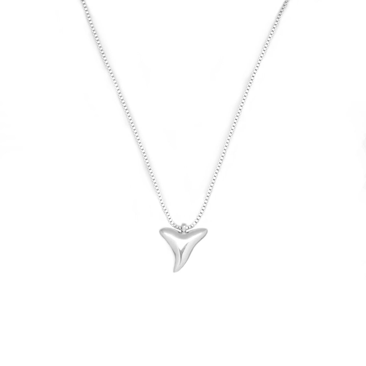 Shark Tooth necklace in silver on a white background